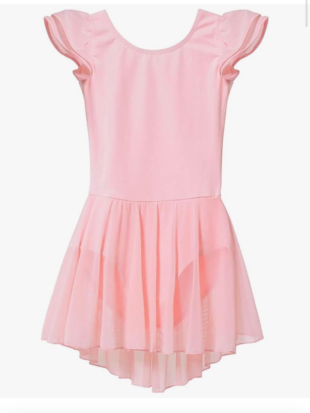 Girls Pink Flutter Sleeve Dance Leotard Skirted Dress